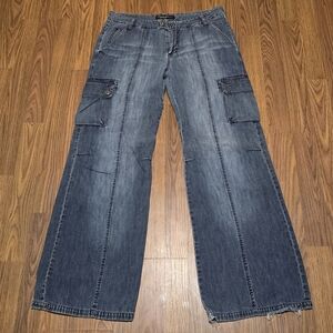 VTG American Eagle Y2K Baggy Cargo Jeans Size 10 Wide Leg Carpenter Utility  E78